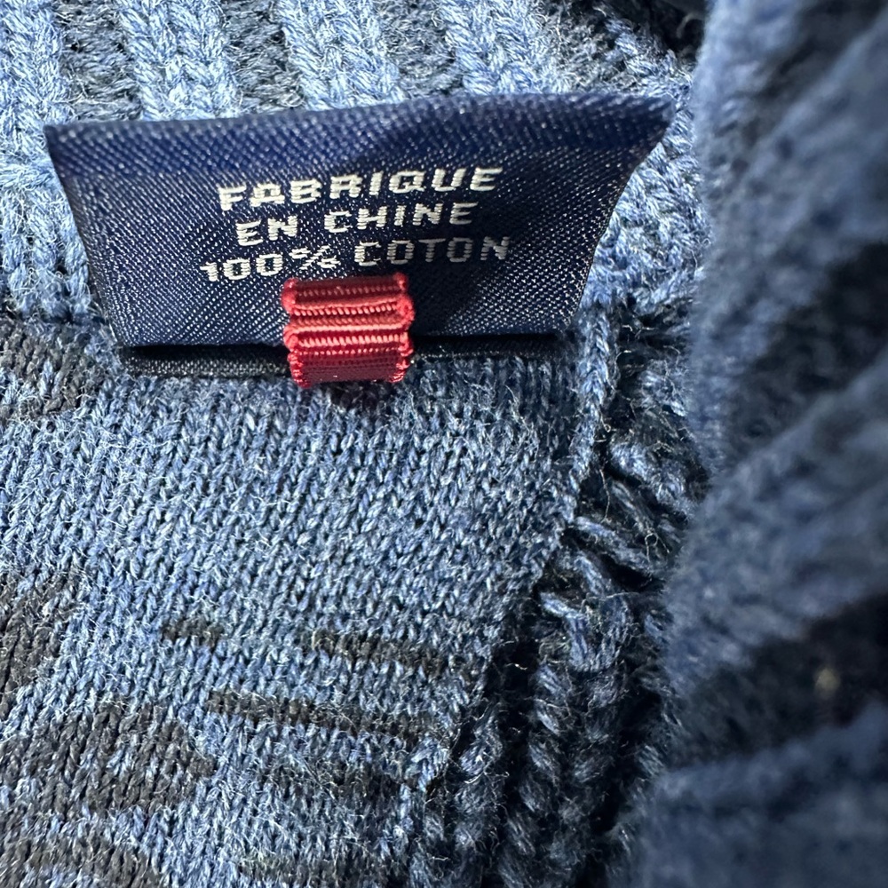 Tommy Bahama Men's Large Blue Cotton Quarter Zip Sweater Diamond Cable Knit - Picture 7 of 9